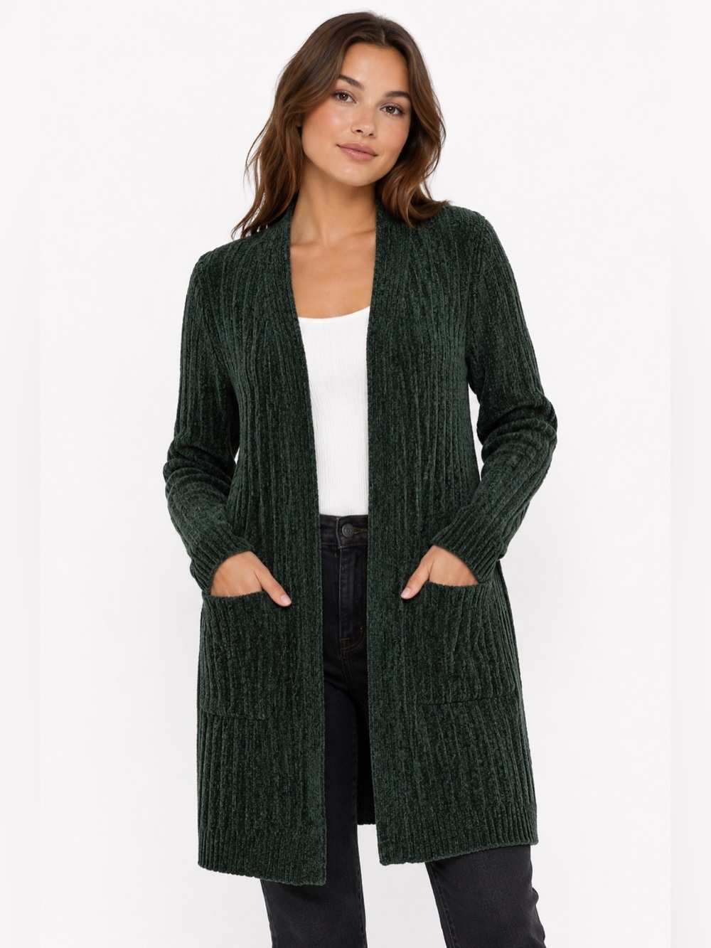 Matty M Longline Ribbed Cozy Chunky Knit Cardigan (Hunter Green) Size Small